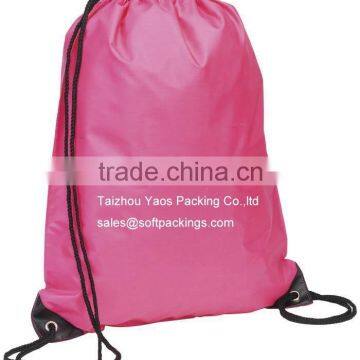 custom pink backpack bag, promotional polyester drawstring bag, reusable grocery string bag