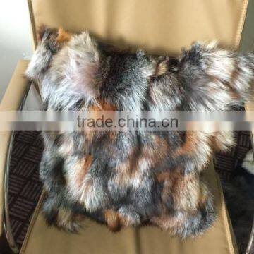 Hot Sale Silver Fox Scrap Fur Cushion Genuine Red Fox Fur Pillow Home Style