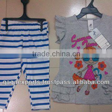Grey melange top with print and black and white yarn dyes striped pant