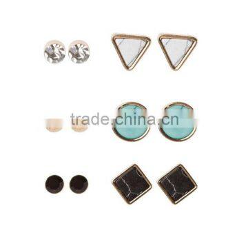 New design elegant fashion marble triangle round square geometry fancy stud earrings