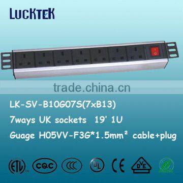 1U 19inch British 7 Ways PDU with CE ROHS