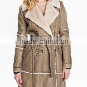 women's fashion Faux Shearling splicing Trench coat