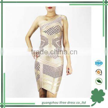 one-shoulder two-pieces foil cool bodycon bandage dress for girls