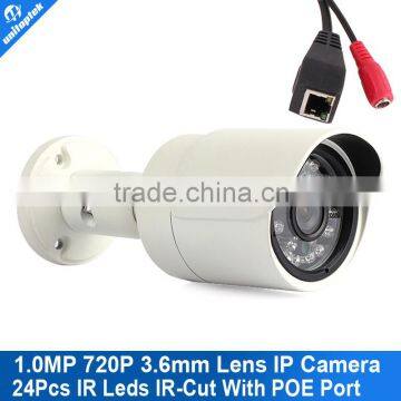 Onvif 720P 3.6mm Night Vision Waterproof POE Bullet IP Camera With 24PCS Leds