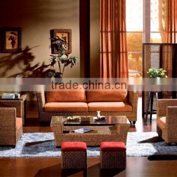 Living room sofa set with water hyacinth material - Wicker style design