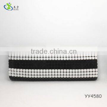 2014 new ladies black white aluminum mesh clutch evening bag