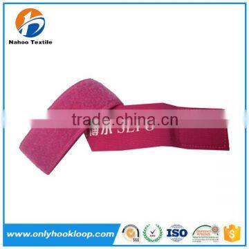 Plastic buckle elastic hook and loop strap with embroidery logo printed