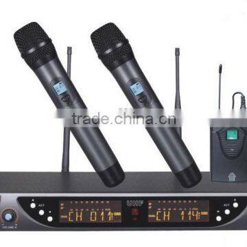 UHF Professional wireless handheld microphone,Double channel wireless microphone