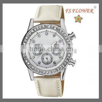 Western Women Watches Diamond Jelly Watch Steel Case White Silk Genuine Leather Chronograph Watch