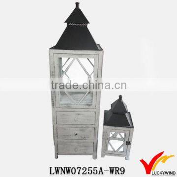 bulk decorative white wooden lantern with metal top