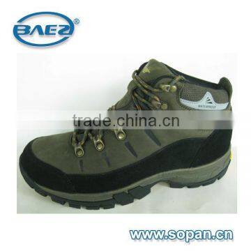 good quality khaki cow suede leather and pu men hiking shoes