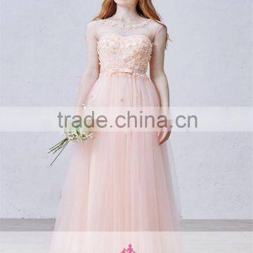 AR-42 Wholesale Elegant Sleeveless Appliques Pearl Bridesmaid Dress A-Line Lace 2016