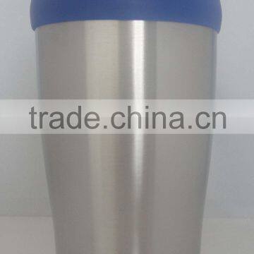 blue color plastic and steel travel mug 400ml