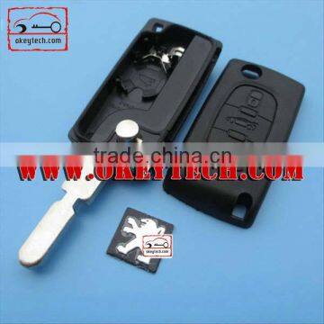 OkeyTech Peugeot 3 buttons flip key cover 406 blade with battery clamp trunk button for key peugeot 406