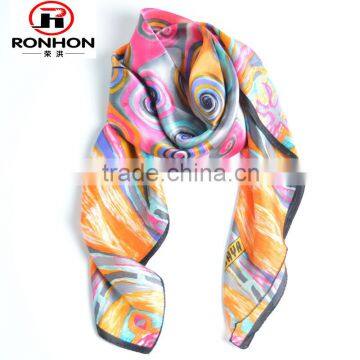 polyester multicoloured print voile square fashion scarf for lady