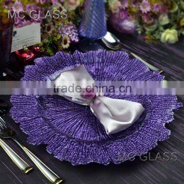 Cheap Elegant Restaurant and Home Decoration Purple Glass Wedding Charger Plate Wholesale photo-2