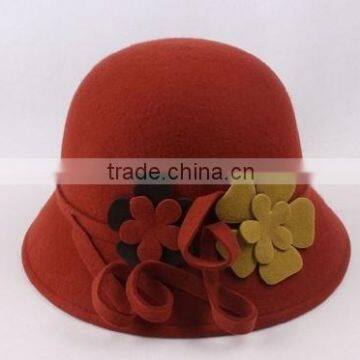 wholesale charming women winter wool felt cloche hat with selt flower