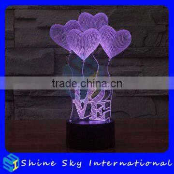 Acrylic Heart balloons shaped 3D LED Night Light Creative Stereoscopic 7 Colors Flashing Touch LED Night Light