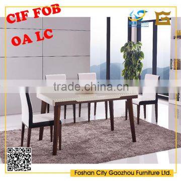 Classical Tempered glass top and solid wood base dining table set