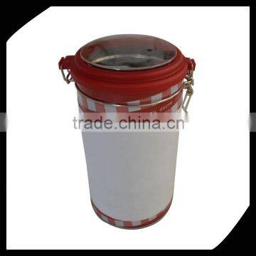 Round window clear tin box/clear cookie tin box