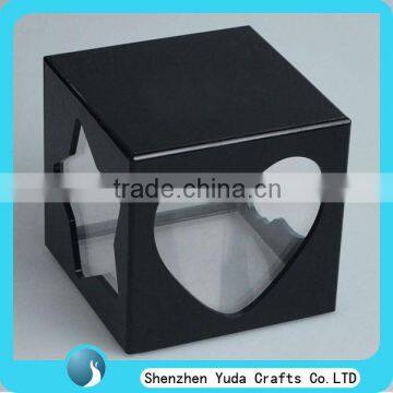 fabrication black acrylic box with laser cut shapes, plexiglass small display box customize