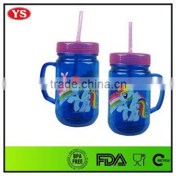 Bpa Free Insulated 24oz Acrylic Double Wall Mason Jar Tumbler With Handle and Straw
