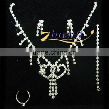 long heart pendant rhinestone bridal jewelry set