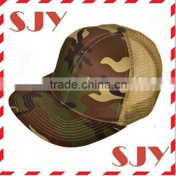 Blank wholesale flat bill camo trucker mesh cap