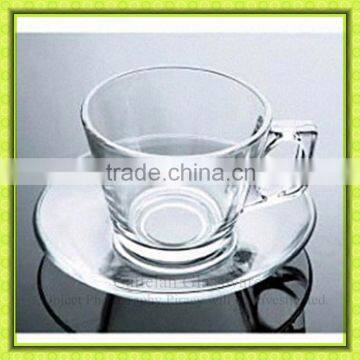 clear glass tea cup and saucer,glass tea mug with square handle,glass coffee cup