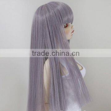 New Arrival Long Silky Straight Smoke Purple Doll Wig With Full Bangs photo-3