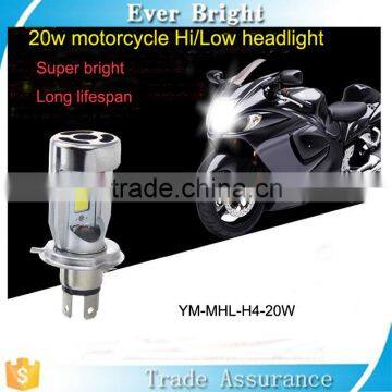 Super brightness Hi/Lo Beam 2000LM COB White 20w H4 Motorcycle LED Headlight