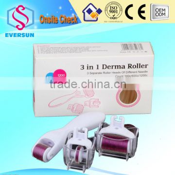 Micro roller therapy derma roller 3 in 1 micro derma roller with changeable tips and derma roller heads in 180 360 1200 needle