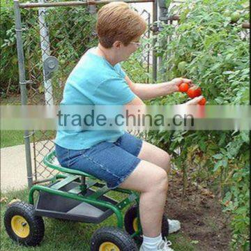 Green heavy duty gardening Planting Garden cart, Rolling work seat with tool tray