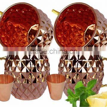 Copper Moscow Mule Mug - Diamond Hammer Barrel Cups - Cocktail Cups/Glasses Set Of 4 Mug