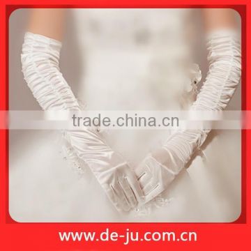 White Shinny Satin Fabric With Hand Wedding Party Dress Long Satin Gloves