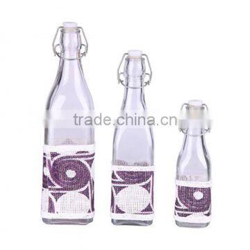 square glass water bottle with buckle