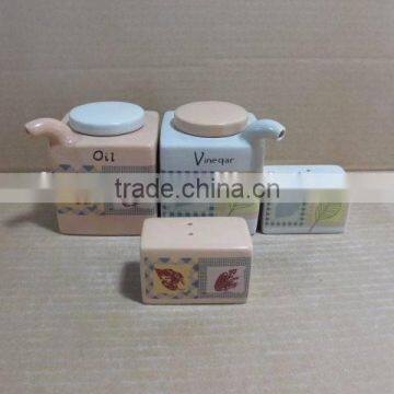 4pcs of Rectangle Ceramic kitchen oil olive vinegar bottle salt pepper set