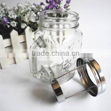 Clear Glass Candle Mason Handle Jar With Candle Tray and Lid photo-2
