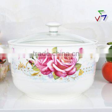 8" Porcelain Microwave Round Pot With Glass Lid photo-2