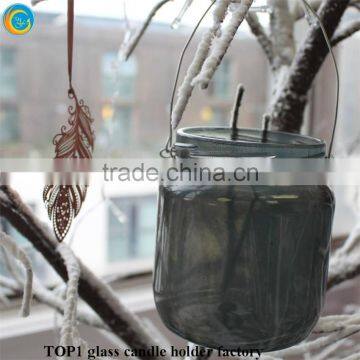 Glass Candle Jar in Grey Frosted Glass Candle Jar With Lid photo-2
