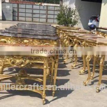 Gold Leaf With Natural Marble Top Antique Reproduction Console Table for Sales