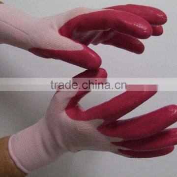 100% Polyester glove with nitrile coated garden glove