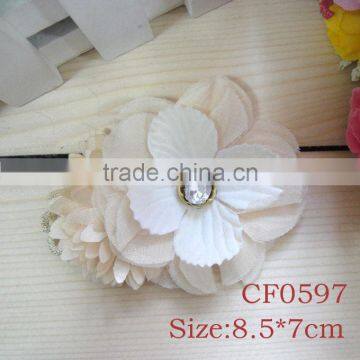 Unique Rhinestone Center Folded Silk Fabric Flowers for Baby Headbands Wholesale
