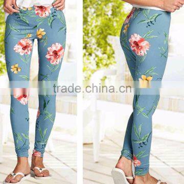 Yoga Leggings Women Fashion Wholesale Custom Tights Woman Leggings Dusty Blue Floral Leggings