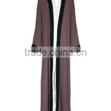 Guangzhou clothing OEM Belt Lace Trim Open Jacket Abaya