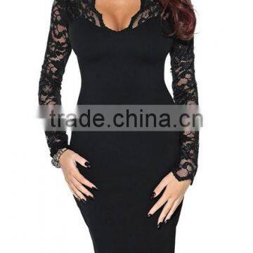 Fashion Women's Lace Evening Sexy Party Long Sleeve Mini Cocktail Dress