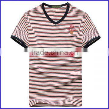 100% Cotton Custom Wholesale Striped Vneck T-shirt Softtextile for Men