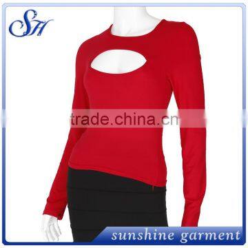 Women's Slashed Ripped Cut Out Shirt Stretchy Blouse T shirts
