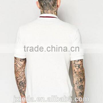 White Pique 100% Cotton Men Turtle Neck T-shirt Custom photo-2