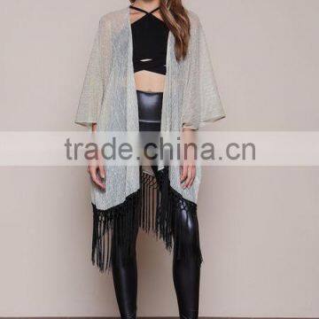 MGOO OEM Services Gold Dust Kimono Cardigan Fashion Tassels Tops Women Sexy Shawl Clothes Loose photo-2